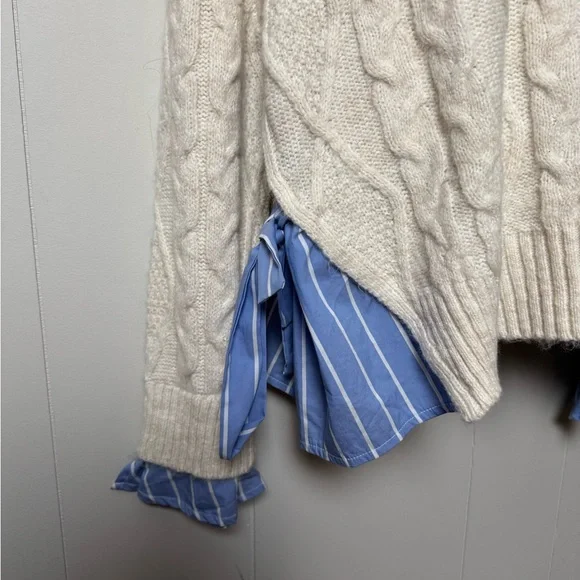 Anthropologie Women’s Oversized Cream Cable Knit Layered Sweater Size M - Picture 5 of 9